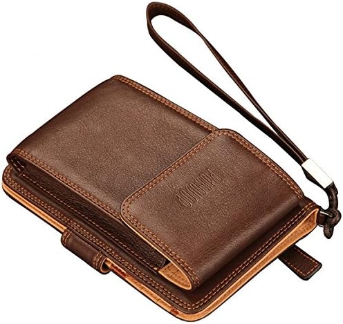 Cyberways Men/Women Vintage Long Wallet Leather Purse with Wrist band-BROWN