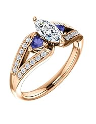 18K Rose Gold Marquise Cut Diamond and Tanzanite Ring -- LIFETIME WARRANTY
