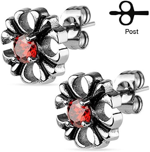 316L Surgical Stainless Steel Pair of Celtic Cross with Centered Red Cz Stud Earring, Friction Back Post, Earring Diameter of 11.3MM