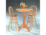 3pc Natural Finish Wood Pub Bar Table Windsor Swivel Stool Set