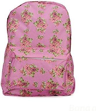 Feelmaker Floral Print Canvas Backpack Schoolbag (Rose Red)