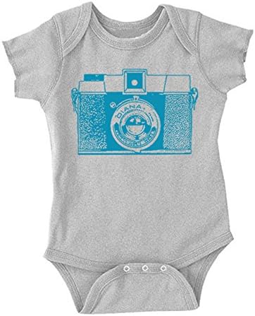 I Heart Analogue Children's Diana Camera Print Baby Onesie. Grey. 3-6 Months