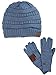 C.C Unisex Soft Stretch Cable Knit Beanie and Anti-Slip Touchscreen Gloves 2 Pc Set, Dark Denim