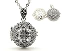 Genuine Marcasite Round Sterling Silver Aromatherapy Scent Locket Pendant with 20" Cable Chain Necklace