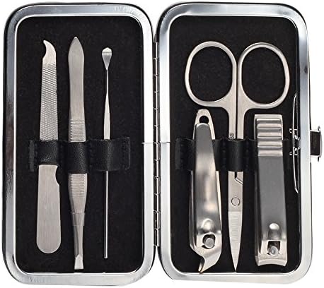 Gwogo® 6 Piece Carbon Steel Manicure Pedicure Ear Pick Nail Personal Care Set Kit-Black