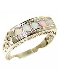 Luxury 925 Solid Sterling Silver Natural Opal Womens Band Ring - Finger Sizes 4 to 12 Available