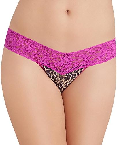 Hanky Panky Signature Lace Petite Leopard Low Rise Thong, One Size, Brown / Sour Cherry