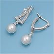 Sterling Silver Earrings with Clear CZ & Fresh Water Pearl - 17MM