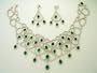 18k White Gold Diamond and Emerald Necklace and Earrings