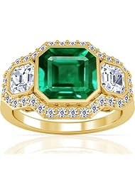 14K Yellow Gold Emerald Cut Emerald Ring With Sidestones