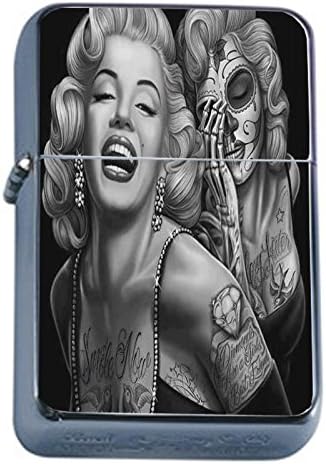 Flip Top Oil Lighter Sugar Skull D19 Day of the Dead Dia De La Muerto Includes Silver Case