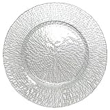 Clear Glass Rattan Design Dinner Plate 13" D Set of Two