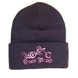 Black/Pink 12'' Embroidered Beanie with Cuff