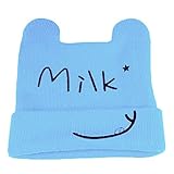 （ミス　ユー）Miss You　 ベビーニット帽子　ベビーハット　ニット帽子　赤ちゃん冬帽子　編み帽　キャンプ　耳付　子供防寒 (ブルー)