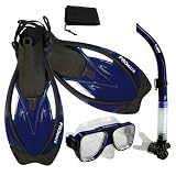 PROMATE Snorkeling Scuba Dive Snorkel Mask Fins Gear Set, Blue, S/M