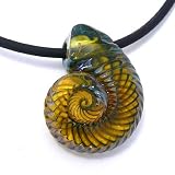 Glass Ammonite Shell Pendant Necklace, Exotic Green Color