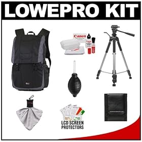 Lowepro Versapack 200 AW Digital SLR Camera Backpack Case (Black/Gray) + Tripod + Accessory Kit for Canon EOS 7D, 5D Mark II III, 60D, Rebel T3, T3i, T2i Digital SLR Cameras