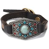 Lucky Brand Carved Silver Leather Wrap Cuff Bracelet