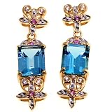 SAVE 70% Blue Topaz, Pink &amp; White Sapphire Earrings in Sterling Silver with Yellow Gold Vermeil ...
