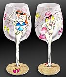 Bottom's Up 15-Ounce Life's A Beach Handpainted Wine Glass