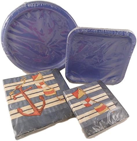Cape Cod Party Goods Bundle - Four Items: Plates &amp; Napkins (Nautical Flags &amp; Anchor)