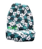 Set of 2 Universal-fit Hawaiian Hibiscus Floral Print Front Bucket Seat Cover - Green