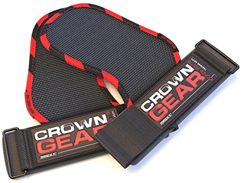 Weight Lifting Gloves Strap Hooks - Crown Gear CONQUEST Grips Pads with Built-in Wrist Support Wraps and Industrial Quality Velcro Fastening - One Size Fits All