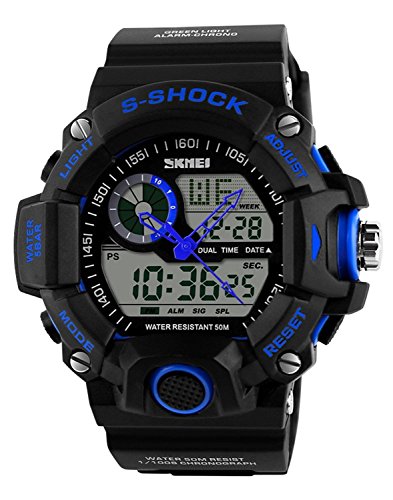 COCOTINA Mens Digital 50M Waterproof LED Alarm Multifunction Boy Sport Wrist Watch Blue