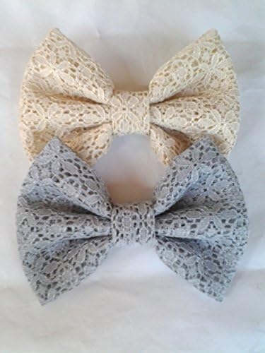 SET OF 2- CREAM LACE AND GRAY LACE SMALL BOW HAIR CLIPS