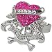 Designer Inspired Love Kills Slowly Dark Pink Crystal Heart and Skull Ring - Adjustable Size - Comes Gift Boxed