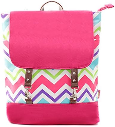 Chevron Backpack Bookbag 4 Color Choices Black White Grey White Pink Blue Green Purple (Multi Pink)