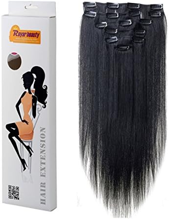 Royar Beauty Secret Real Hair Extensions Clips in Full Head Hair Wigs(jet black,22inch,135g)