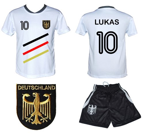 Deutschland Trikot mit Hose “Modell R511”-mit gesticktem Trikot Wappen-inclusive Ihrem Wunschnamen+Zahl-Größen: 110-116-122-128-134-140-146-152-158 (146)