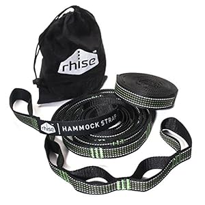 Adjustable Reflective Hammock Tree Suspension Straps by Rhise, Tree Friendly, Strong, No Stretch, Fast Set Up, No Risk - 100% Money Back Guarantee, Set of 2, Green