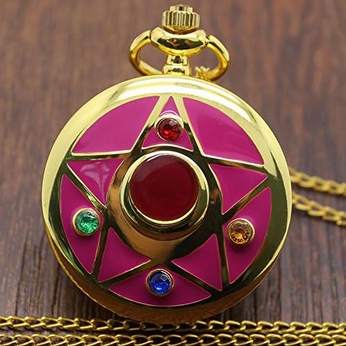 Retro Golden Five-Pointed Star Chain Quartz Pendant Pocket Watch Womens Ladies