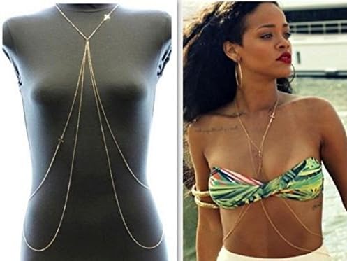 Sexy Gold Ladies Crossover Body Belly Waist Chain Bikini Beach Harness Necklace by Sassy Bee