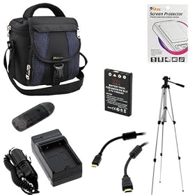 EZOPower EN-EL5 Replacement Battery 1100mAh EZCBA23 + Travel Charger with Car Adapter + EveCase Large Digital Camera Pouch Nylon Case + Memory Card Reader + HDMI Cable + 52 inch Light weight Travel Tripod for Nikon COOLPIX P510, P500, P100