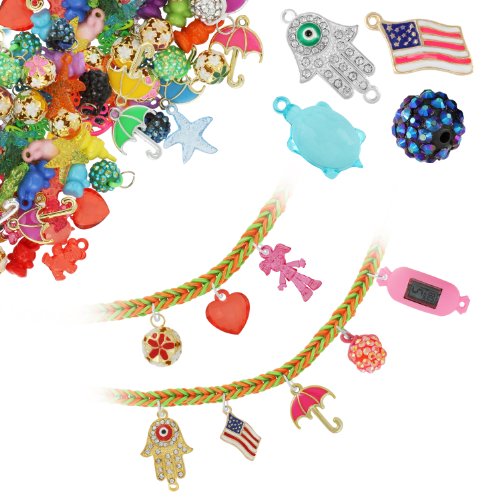 Chromo Inc® Loom Charms 50 Pack Metal and Crystal Charms including Digital Watch, Glitter Globes, American Flags and more - Compatible with all Loom Bands (Charms may vary)