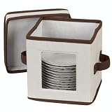 Household Essentials 530 Dinnerware Storage Chest for Saucers, Tan, 7.5" x 8" x 8"