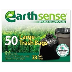 Earthsense Recycled Can Liners, 33 Gallons, Black, 50 Bags/Box (GES6TL50)
