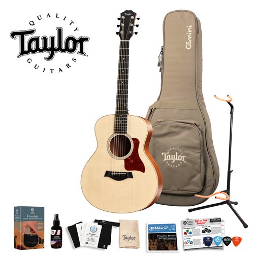 Taylor Guitars GS Mini - Reduced Scale Grand Symphony Acoustic Guitar - Includes Planet WavesGO-DPS 16 Pick Sampler DAddario Strings Ultra Stand and Planet Waves Humidifier and Polishing Kit