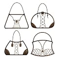 Set of 4 Decorative Purses Wall Art - Gold/ Chestnut Brown