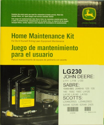 John Deere Genuine LG230 Home Maintenance Kit for JOHN DEERE: L111 L118 L120 SABRE: 1846HMS 2046HV 125 135 145 155C 190C LA120 LA130 LA140 LA150 SCOTTS: L2048(2002) L2548(2002) S2046 S2546 S2548 Z425