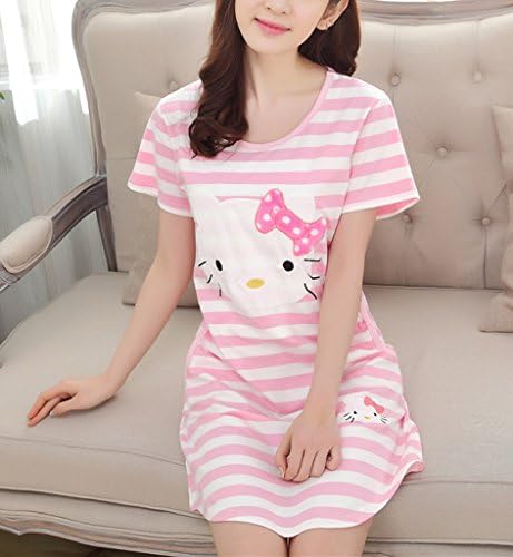 Women's Hello Kitty Pajamas Teens Girls Stripe Cartoon Cat Cotton Sleepwear