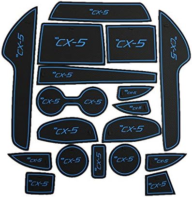 Amonster 18PC Non-Slip Soft Silicone Cup Holder Coasters Bench Seat/Center Consoles Mats Glove Box Dash Covers Door Compartment Mats Fit For Mazda CX-5 Blue Lines
