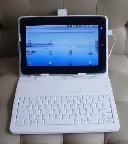 WHITE COLOR! ALL NEW! 10.2″ Synthetic Leather Case with Full QWERY Keyboard and Stylus Pen for ePad and aPad and other 10″ Tablet PC (WHITE)