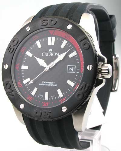 MENS CROTON RUBBER SPORT 20 ATM DATE WATCH CR307952BSRD
