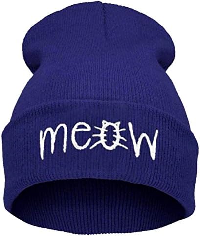 Meet Color Unisex Warm Winter MEOW Knitted Wool Skullies Beanie Hip-Hop Hats Royal Blue