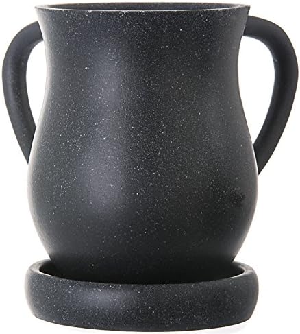 Polyresin Wash Cup Marble Black With Matching Tray