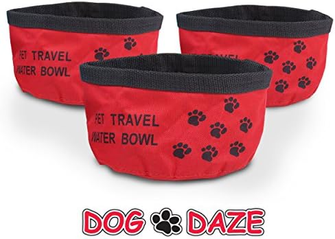 Dog Daze Pets Portable & Collapsible Dog Water Bowl (3 Pack Color Red)